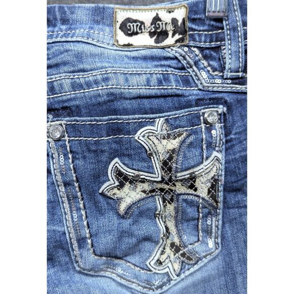MISS ME Womens Jeans - Blue Denim, Curvy Boot, Sparkle Rhinestones, 28x30 - Picture 4 of 8